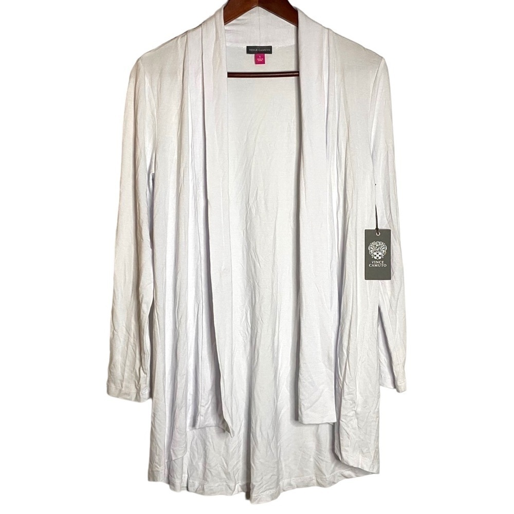 Vince Camuto Open Front Cardigan Ultra White Knit Long Length Long Sleeve Small